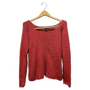 Lauren Ralph Lauren red open knit long sleeve linen cotton blend sweater large